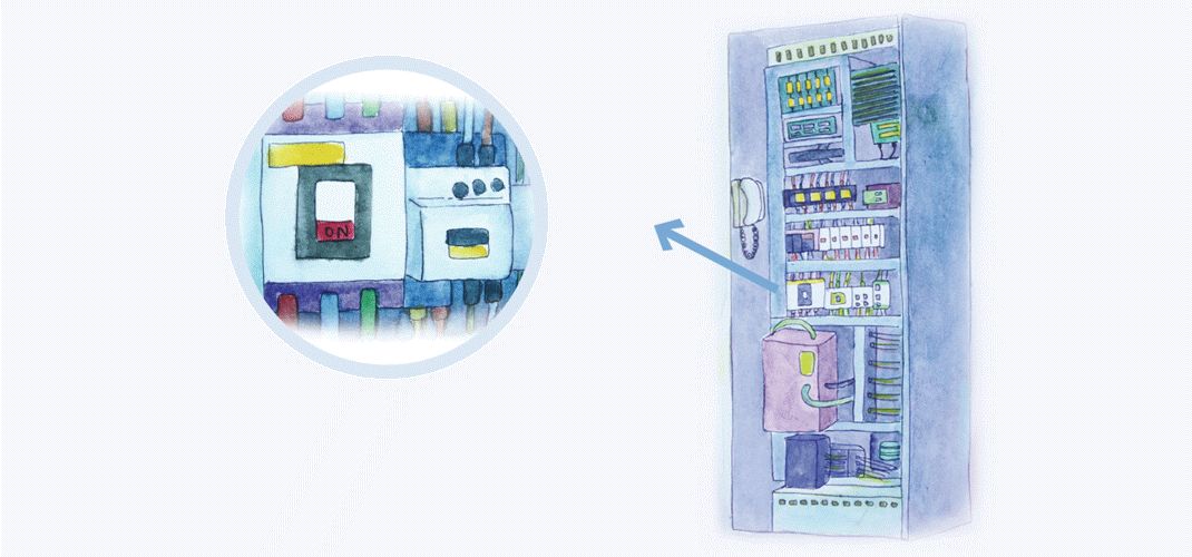 주전원 스위치 상세도 와 기계실 제어판 